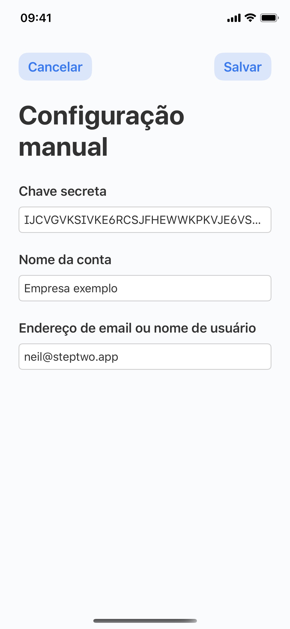 Screenshot do app Step Two