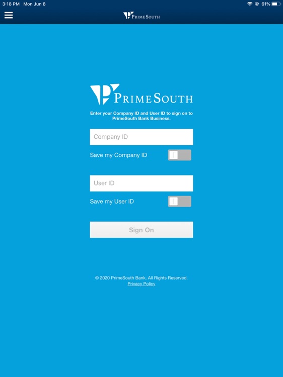 PrimeSouth Bank GA Biz Tablet