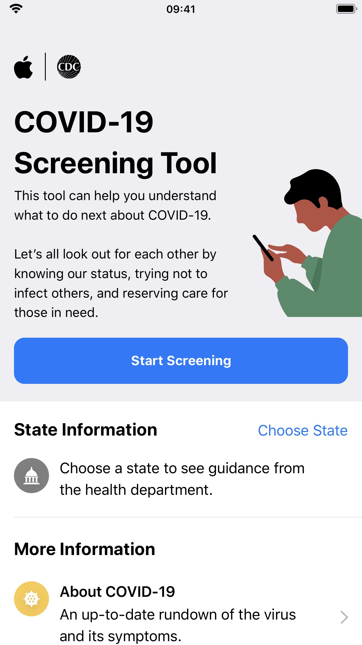 Screenshot do app Apple COVID-19