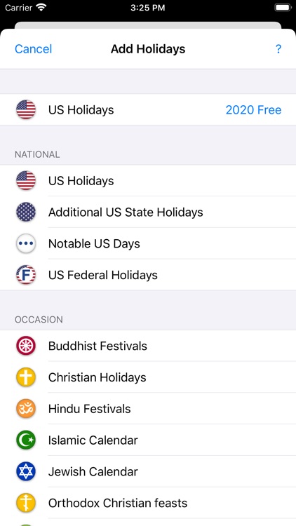 US Holidays - cals with flags