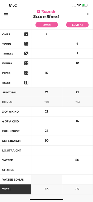 13 Rounds Score Sheet