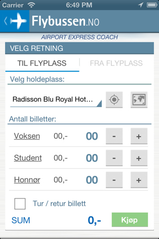 Flybussen Bergen billett screenshot 2