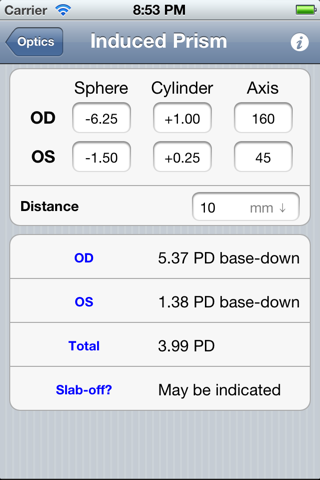 Optics Clinical Calculator - náhled