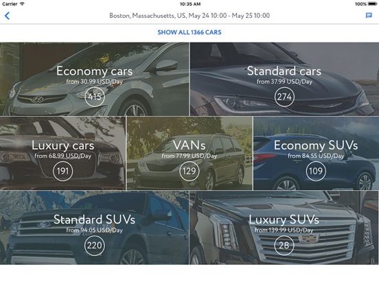 CarzUP - car rental app screenshot