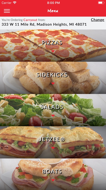 Jet S Pizza Size Chart