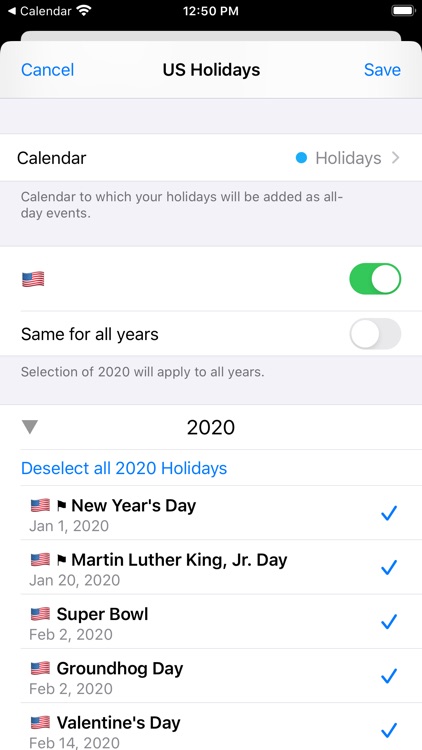 US Holidays - cals with flags