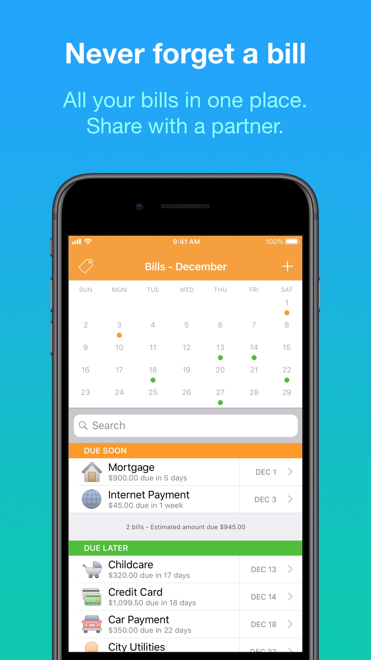 Screenshot do app Chronicle - Bill Organizer