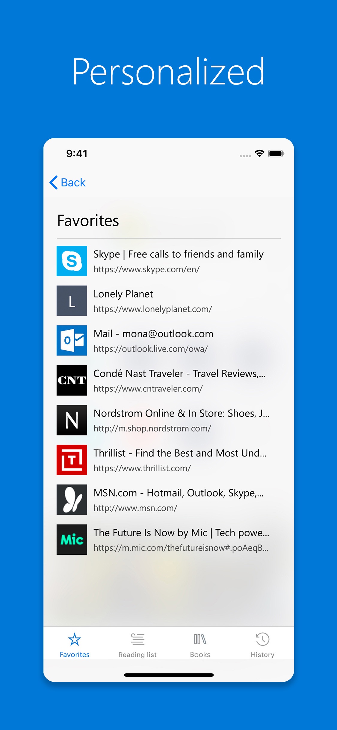 Screenshot do app Microsoft Edge