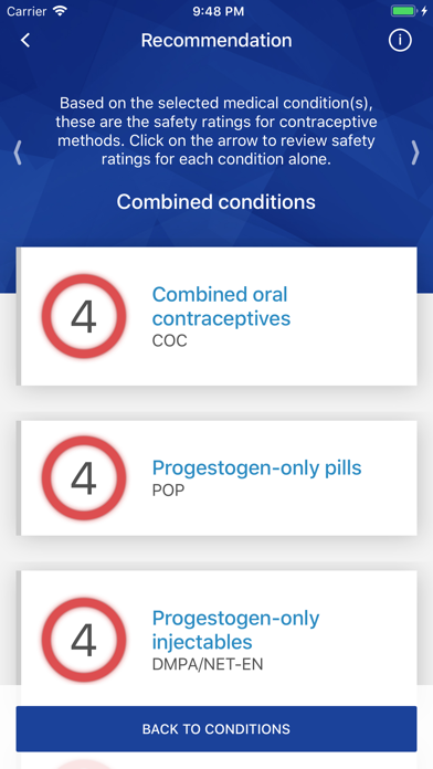WHO Contraception tool screenshot 2
