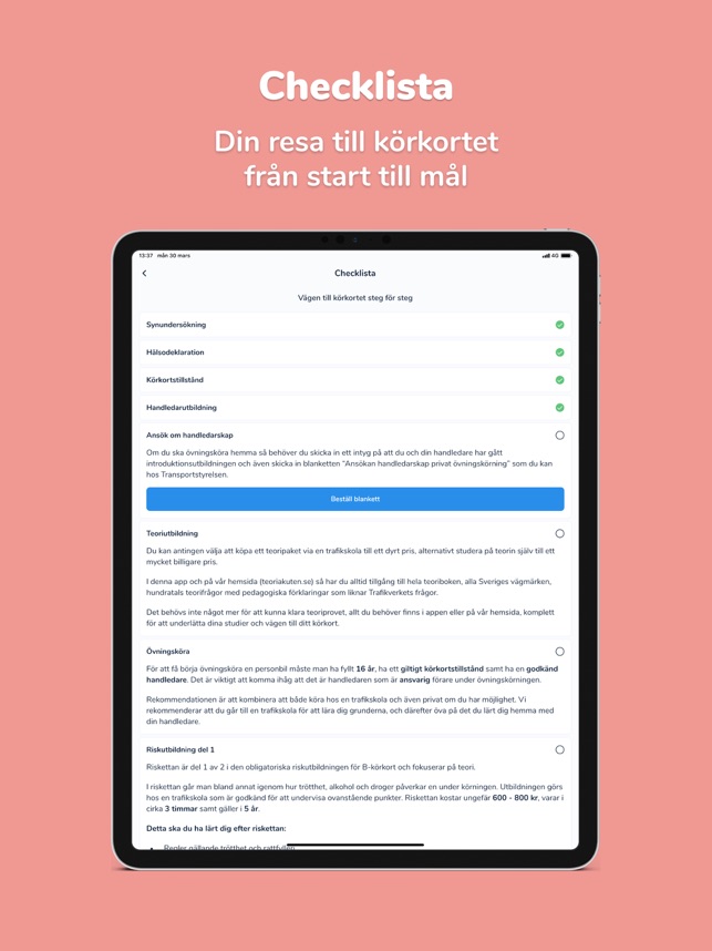 Teoriakuten B-körkort i App Store