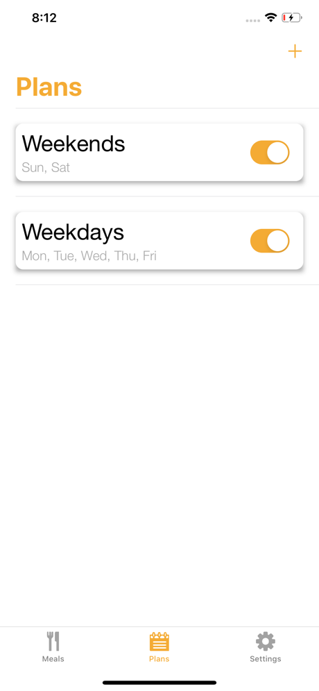 Meal Reminders app screenshot