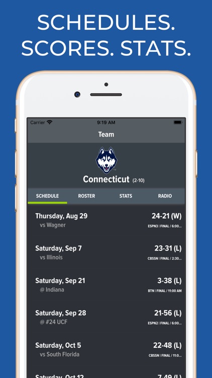 Connecticut Football Schedules