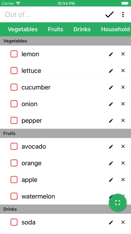 Out of - Grocery Shopping List