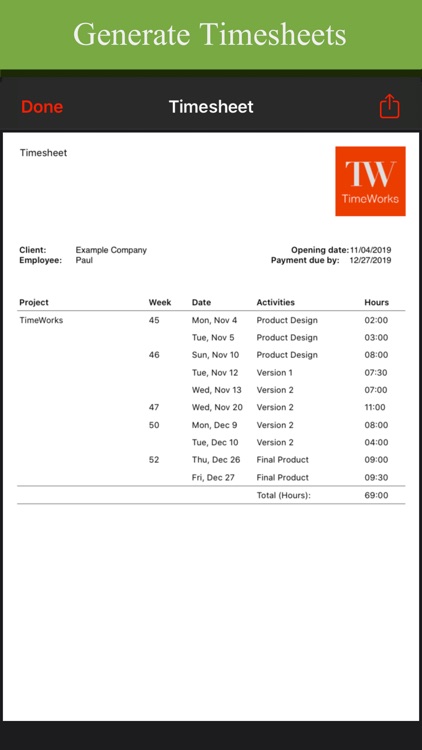 TimeWorks - Timesheet, Invoice