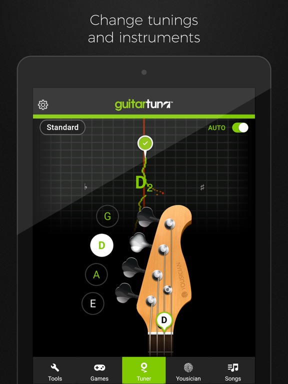 Guitar Tuna – The Ultimate Free Tuner for Guitar, Bass and Ukulele with Chord tab game and Metronome screenshot