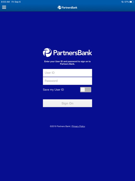 Partners Bank for iPad