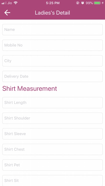 Stitching Measurement - Ladies