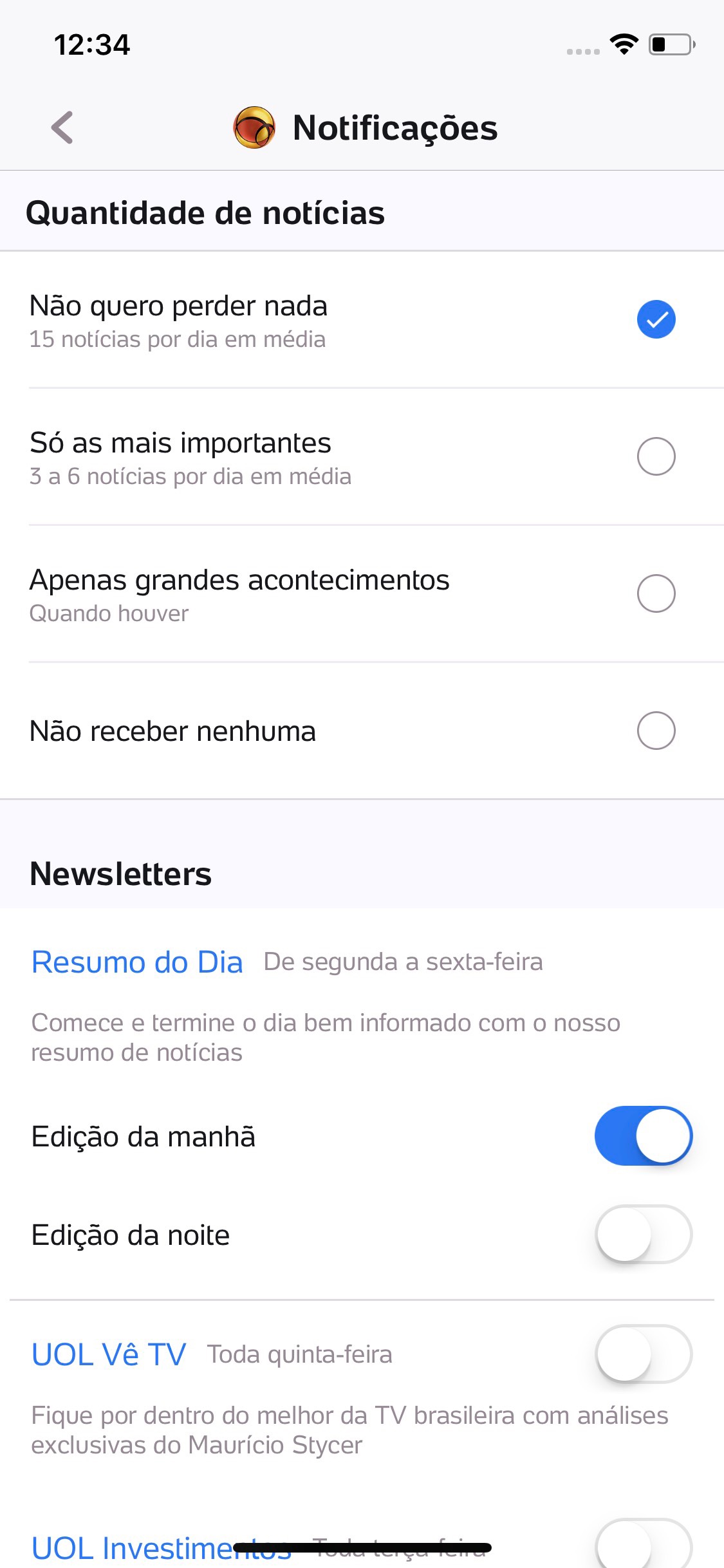Screenshot do app UOL - Notícias em Tempo Real