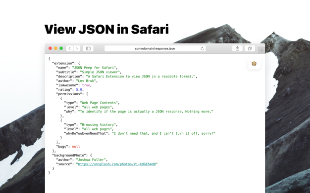 JSON Peep for Safari app screenshot