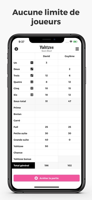 Yahtzee Score Sheet