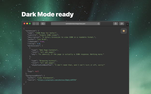 JSON Peep for Safari app screenshot