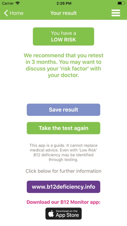 B12 Deficiency - risk checker screenshot-3