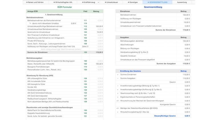 EÜR 2018 für Numbers