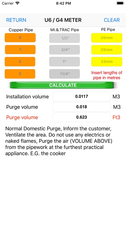 GB Gas Purging Calculator