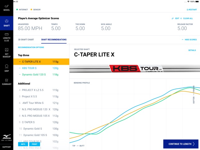 mizuno shaft optimizer chart