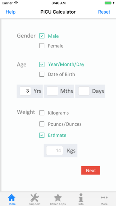 PICU Calculator Screenshot 1