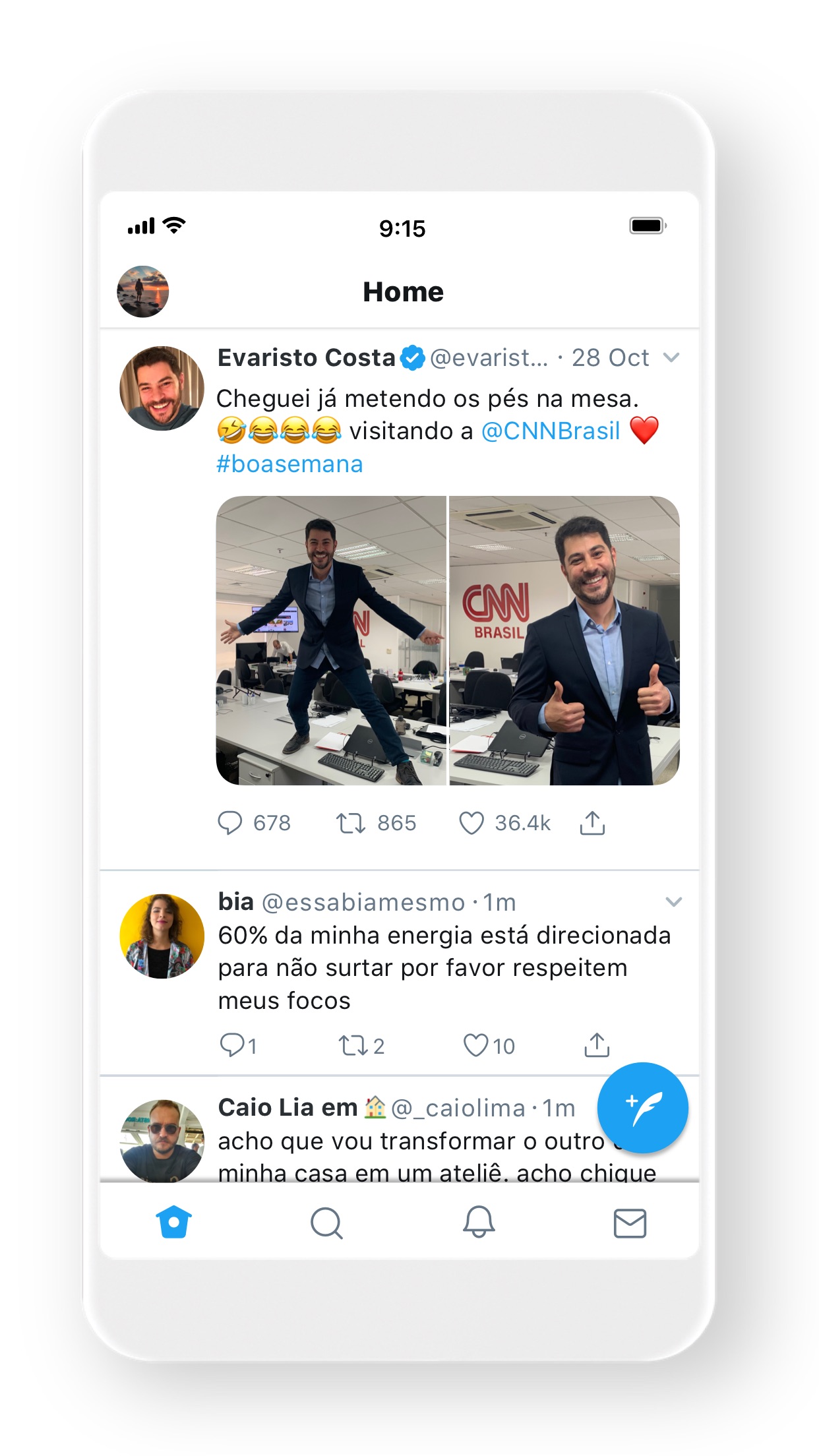 Screenshot do app Twitter