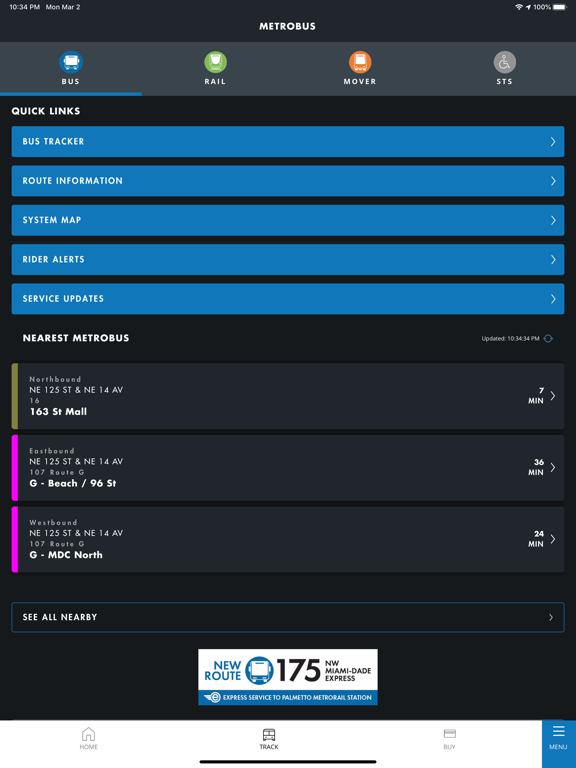 Miami-Dade Transit Tracker screenshot