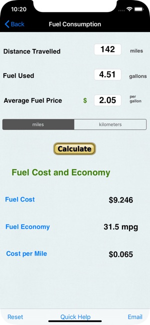 Fuel Calculator: MPG, L100k