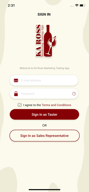 KA Ross Marketing Tasting App