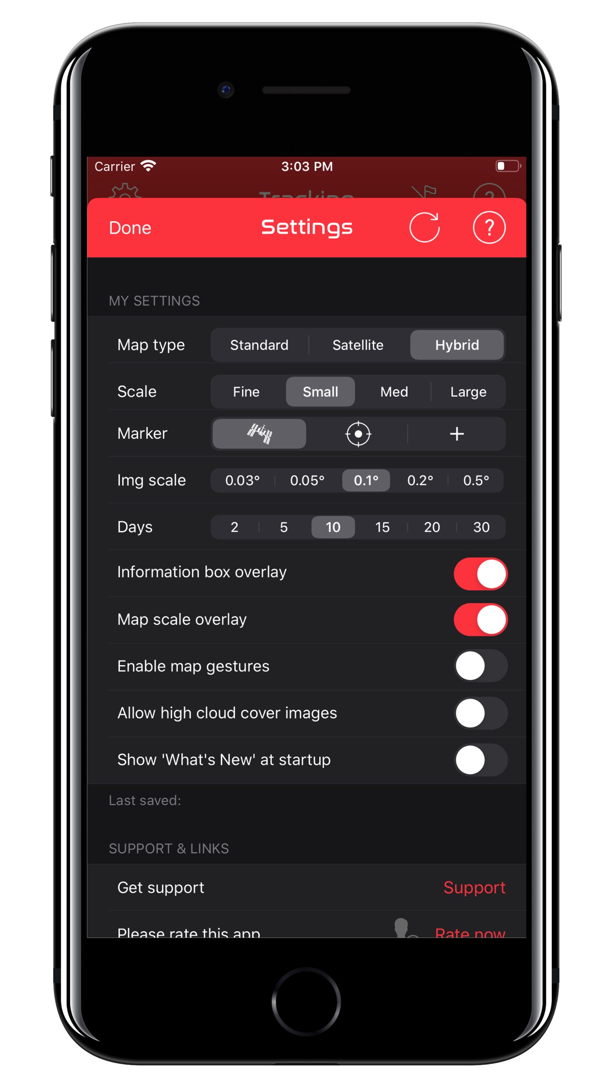 Screenshot do app ISS Real-Time Tracker