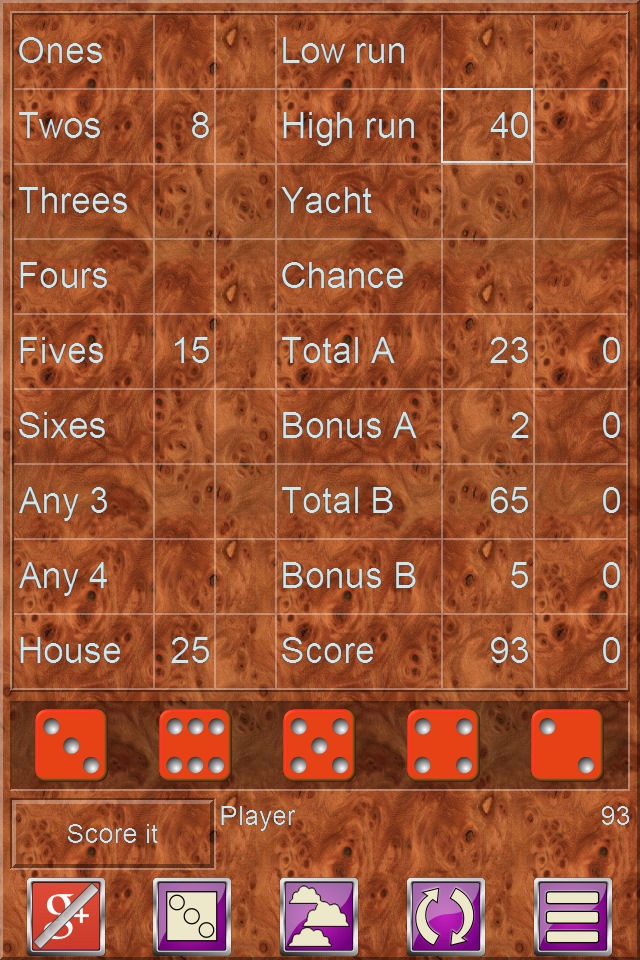 FiveOAK, yatzy dice game screenshot 2