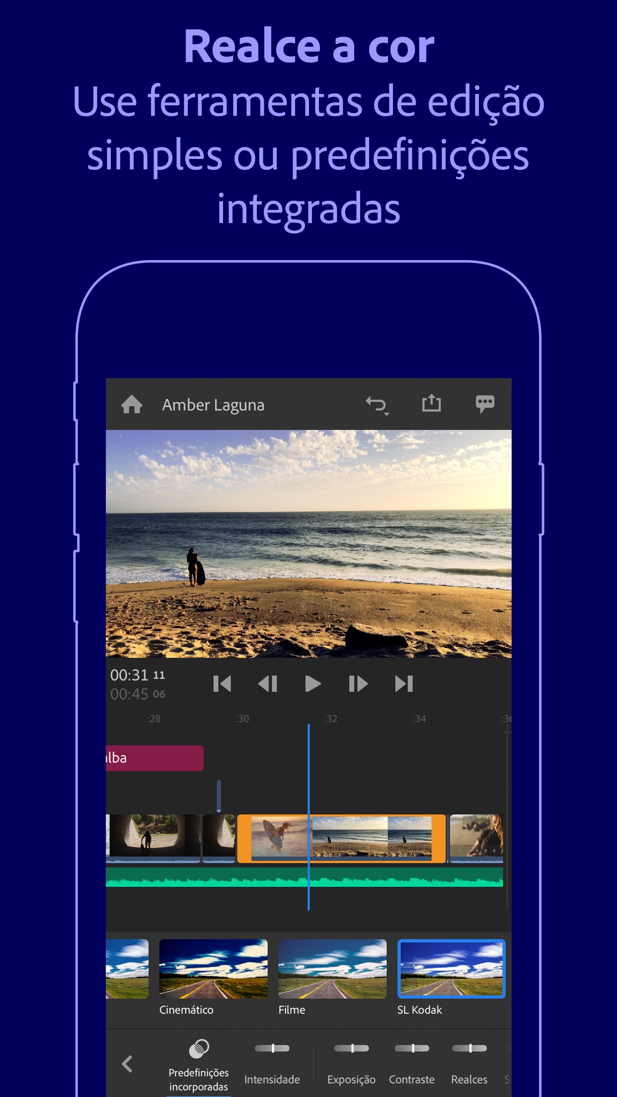 Screenshot do app Adobe Premiere Rush para Vídeo