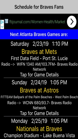 Schedule for Braves fans