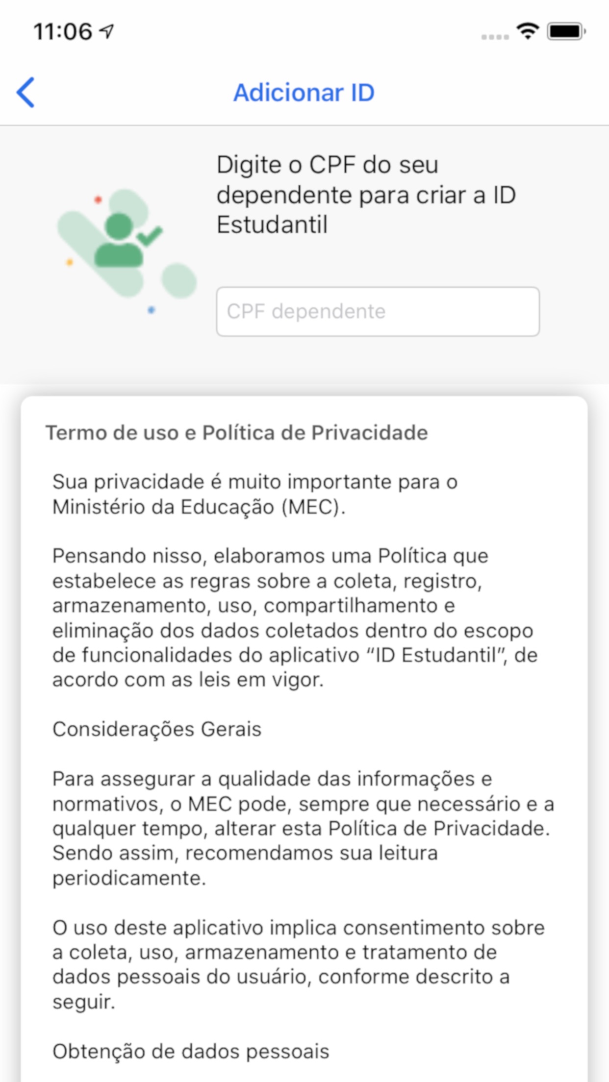 Screenshot do app ID Estudantil