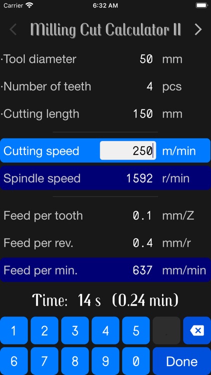 Milling Cut Calculator II