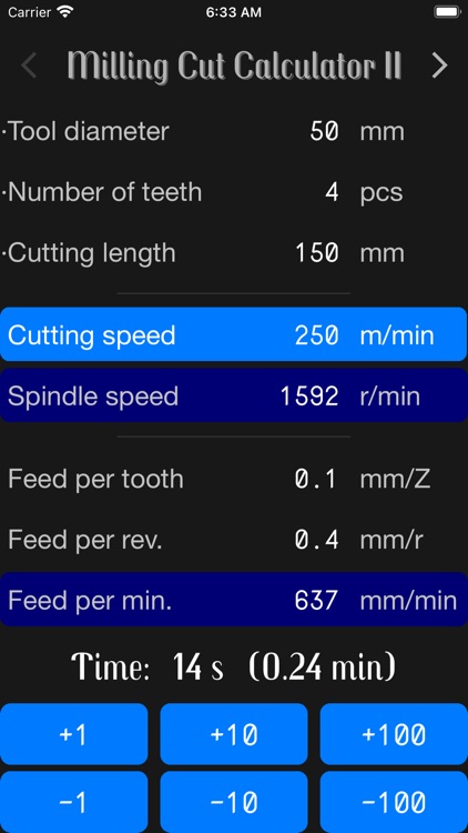 Milling Cut Calculator II