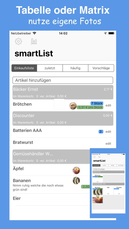 smartList die Einkaufsliste