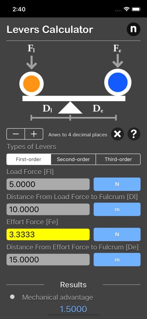 Levers Calculator