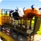 zoo animal transport cargo truck simulator game in which you will drive a truck driving  with farm animals loaded in the back on tracks