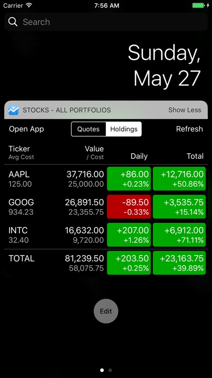 Stocks Widget and Portfolio