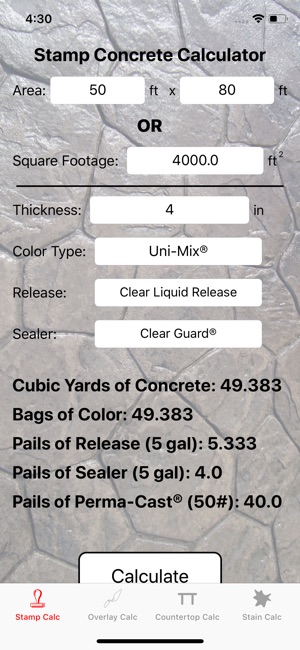Stamp Concrete Calculator