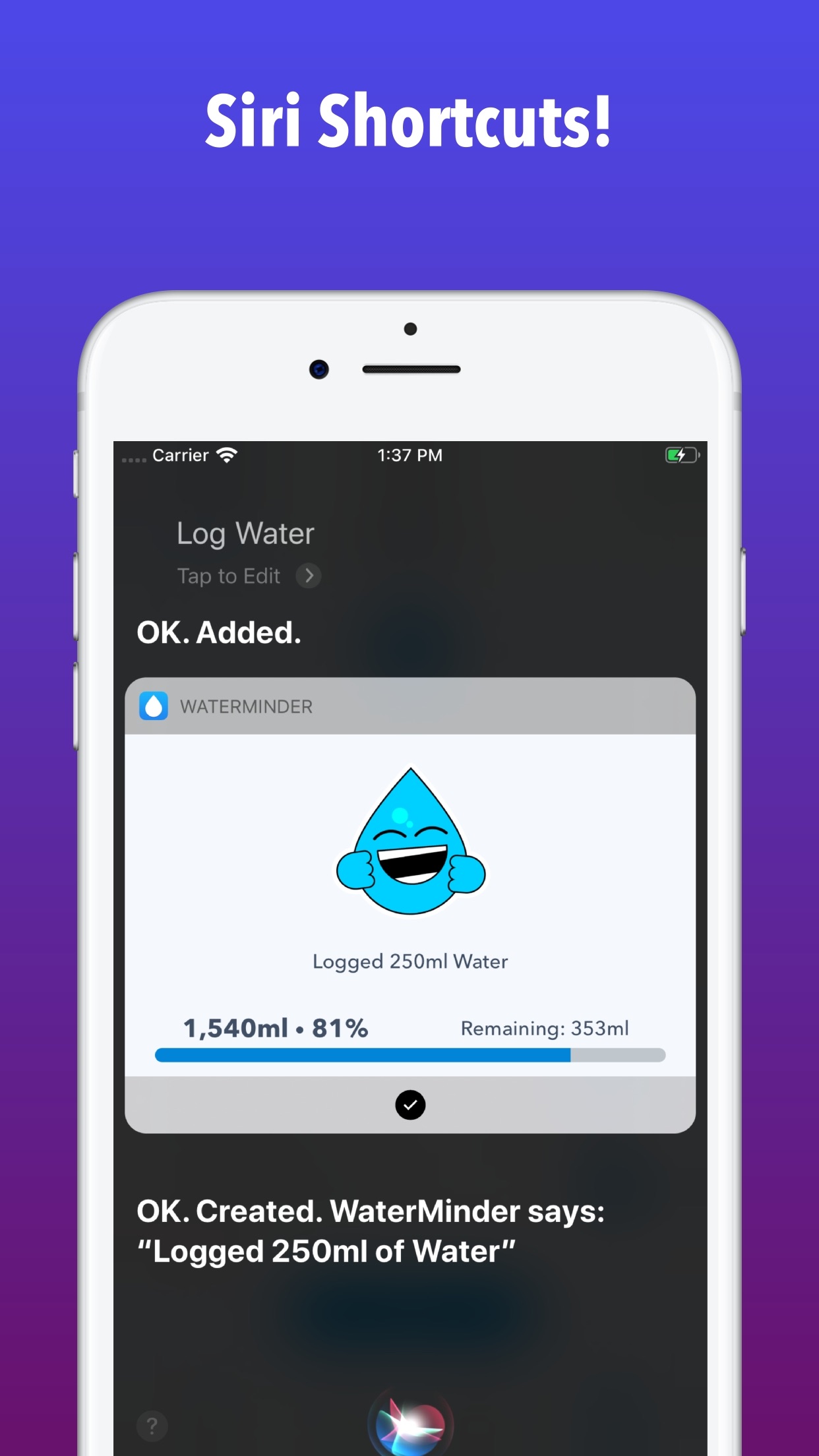 Screenshot do app WaterMinder