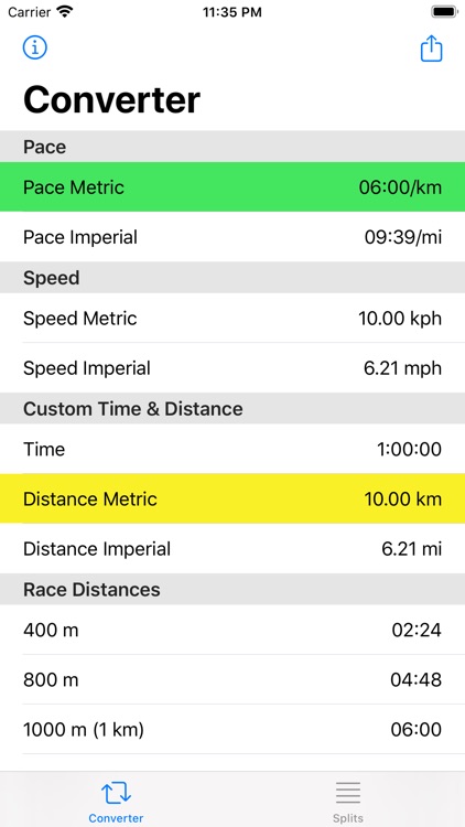 Runner's Calculator, Converter