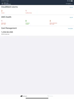 Screenshot 1 AWS Console iphone