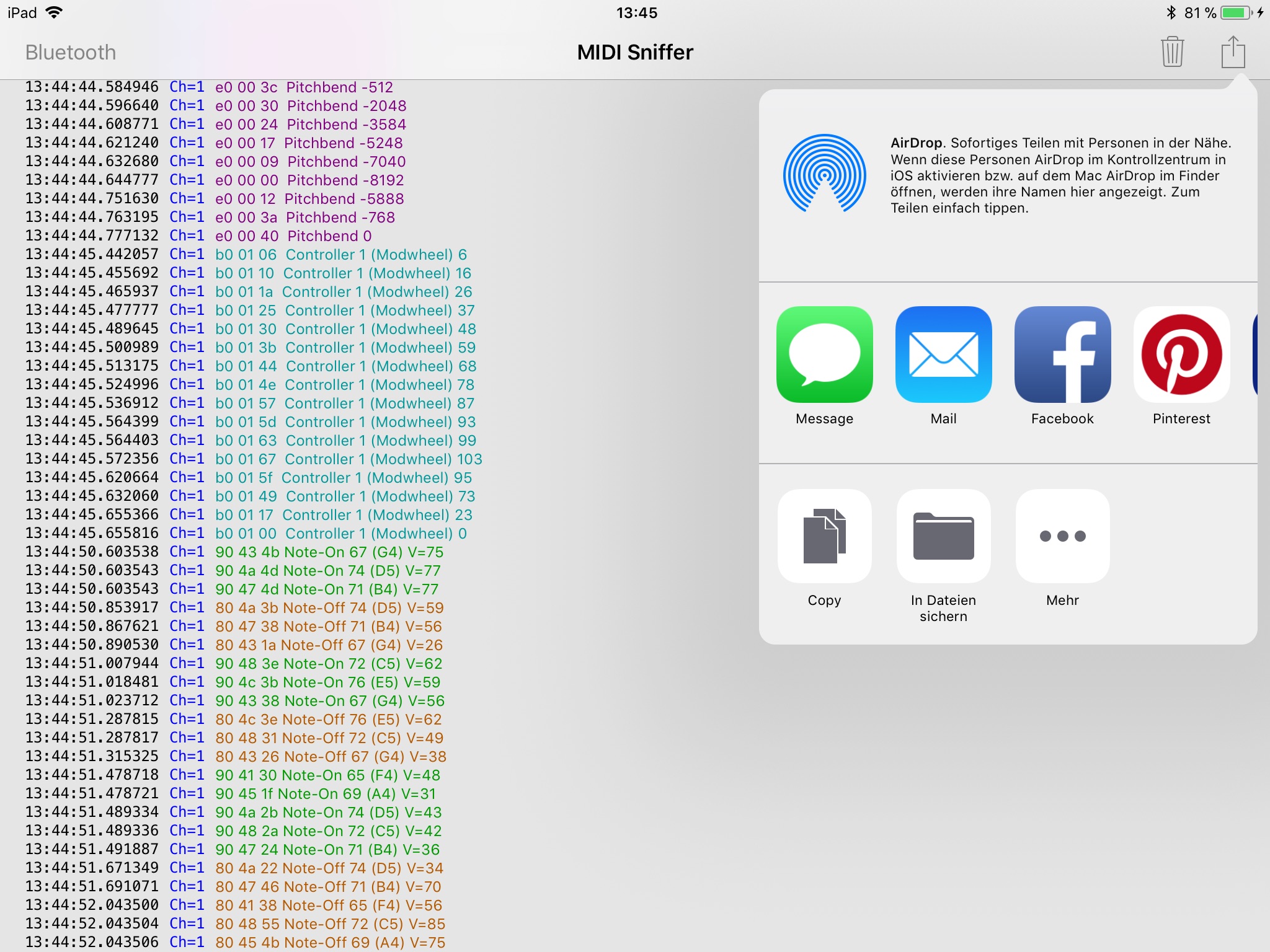 MIDI Sniffer screenshot 2